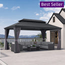 PURPLE LEAF Patio Gazebo for Backyard Grey Hardtop Galvanized Steel Roof Awning with Upgrade Curtain