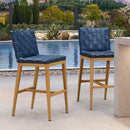 PURPLE LEAF Outdoor Counter Height Stools Set of 2, PU Leather Patio Bar Set with Aluminum Frame, Bar Chairs for Poolside, Garden, Kitchen Island