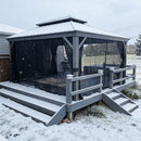 PURPLE LEAF Patio Gazebo for Pool Light Grey Hardtop Galvanized Steel Roof with Upgraded Curtains