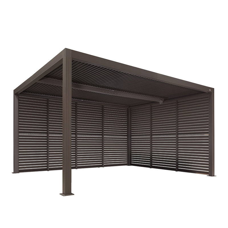 PURPLE LEAF Louvered Pergola Bronze Outdoor Aluminum Pergola with Shutter Wall Adjustable Gazebo Rainproof for Patio Deck Garden