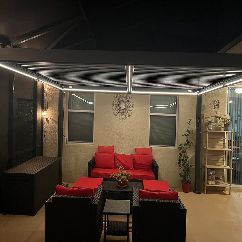 PURPLE LEAF Athena Louvered Pergola Grey Outdoor Aluminum Pergola with Strip Lights Adjustable Gazebo for Patio Deck Garden