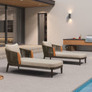 PURPLE LEAF Hailar Olefin Patio Chaise Lounge Chair , Upholstered Pool Lounge Chairs for Outdoor with Teak Armresfor Deck, Pool, Lawn, Garden, Courtyard, Porch, Khaki