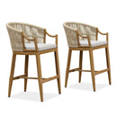 PURPLE LEAF Patio Bar Stools Set of 2 Outdoor Wicker Modern High Bar Chairs Metal Cushioned Barstools with Backs and Ergonomic Armrest for Balcony Garden Indoor Kitchen Island