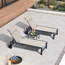 PURPLE LEAF Outdoor Lounge Chair Patio Chaise Pool Lounger Aluminum Frame with Side Table and Wheels for Outside Sunbathing Tanning Recliner Including Pillows