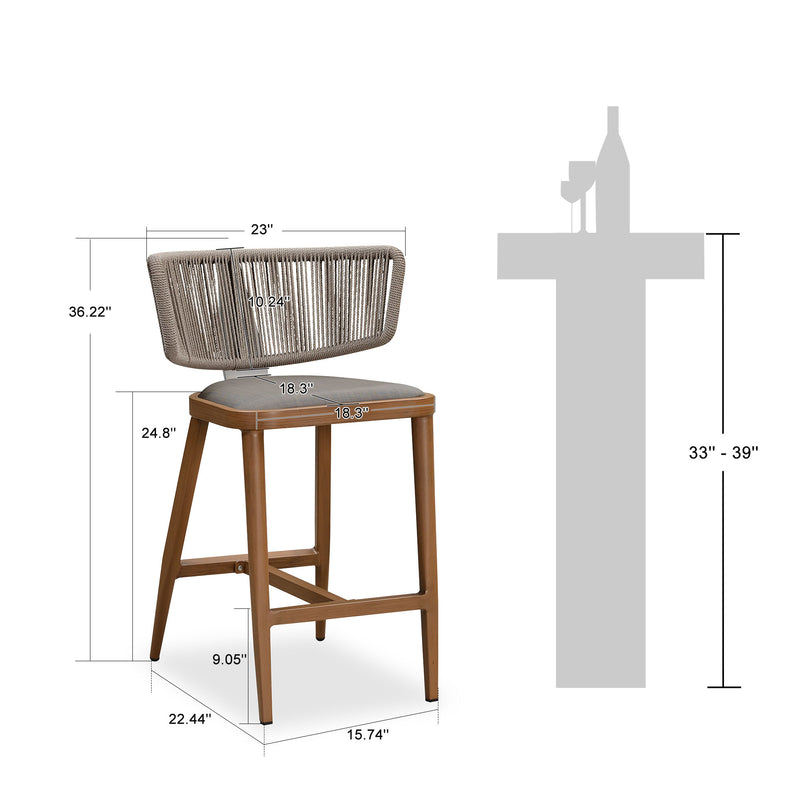 PURPLE LEAF Outdoor Bar Stools, All Weather Rattan and Aluminum Patio Bar Stool with Cushion for Indoor and Outdoor.