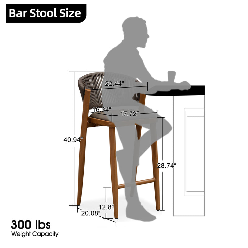 OPEN BOX I  PURPLE LEAF Outdoor Bar Stools Set of 2, Rattan Wicker Aluminum Barstools with Back and Footrest Garden Balcony Pool Bar Chairs.