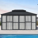 PURPLE LEAF Luxury Sunroom Solarium 360° Transparent Outdoor Living Room with Elegant Curtains Outdoor Gazebo with 4-Side Sliding Doors and Windows for Entertaining