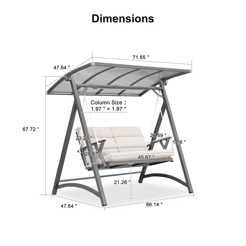 PURPLE LEAF Outdoor Deluxe Modern Swing Chairs with PVC Canopy, Swing for Patio Gadern Porch, Solar LED Light and Cushions Included