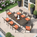 PURPLE LEAF Cast Aluminum Patio Dining Armchairs and Round Table | Rhombus and Square Lattice Designs