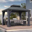 PURPLE LEAF Outdoor Hardtop Gazebo for Patio Grey Aluminum Frame Pavilion with Navy-Blue Curtain