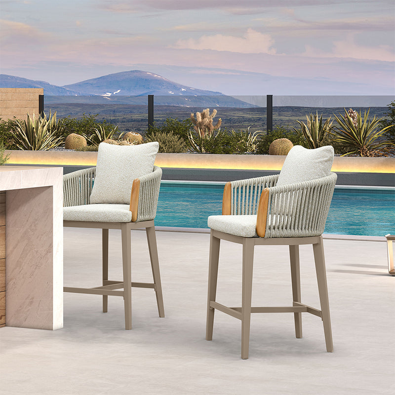 PURPLE LEAF Outdoor Bar Stools Chair Set of 2, Modern Rattan Bar Stool with Back and Cushion for Balcony, Indoor or Outdoor, Kitchen Island