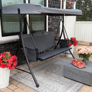 PURPLE LEAF Porch Swing with Adjustable Tilt Canopy Patio Swing with Stand and Meatl Steel Frame All-Weather Outdoor Swing Chair Seat Space-Saving for Backyard Garden Deck
