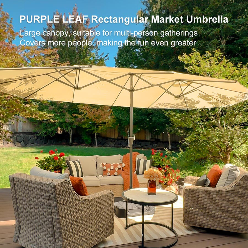 PURPLE LEAF Double-Sided Outdoor Market Table Umbrella with Base for Pool