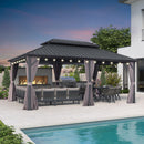 PURPLE LEAF Grey Hardtop Gazebo with Heavy Duty Galvanized Steel Double Roof with String Lights