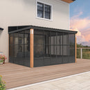 PURPLE LEAF Wall Mounted Sunroom Galvanized Steel Sloped Roof Lean-to Enclosed Aluminum Grey Frame Wood Grain Columns for Outdoor Home Extension