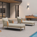 PURPLE LEAF Hailar Olefin Patio Chaise Lounge Chair , Upholstered Pool Lounge Chairs for Outdoor with Teak Armresfor Deck, Pool, Lawn, Garden, Courtyard, Porch, Khaki