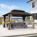 PURPLE LEAF  Outdoor Hardtop Gazebo Bronze Metal Frame Galvanized Steel Double Roof with Lights-clear