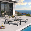 PURPLE LEAF Outdoor Lounge Chair Patio Chaise Pool Lounger Aluminum Frame with Side Table and Wheels for Outside Sunbathing Tanning Recliner Including Pillows