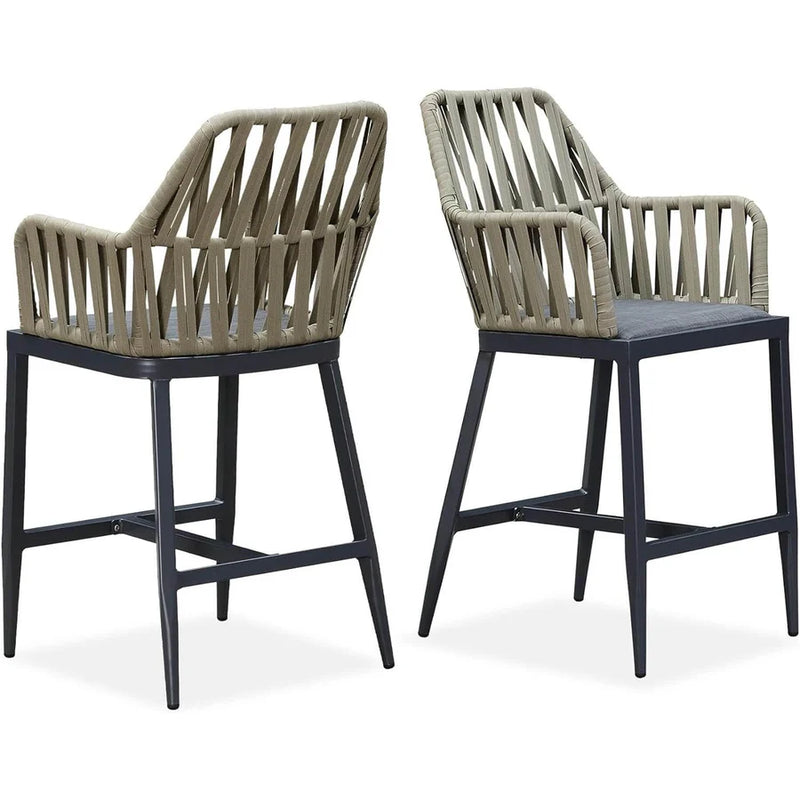Clearance-PURPLE LEAF Modern Bar Stool Set of 2, Woven Counter Stools with Back, Bistro Bar Stools