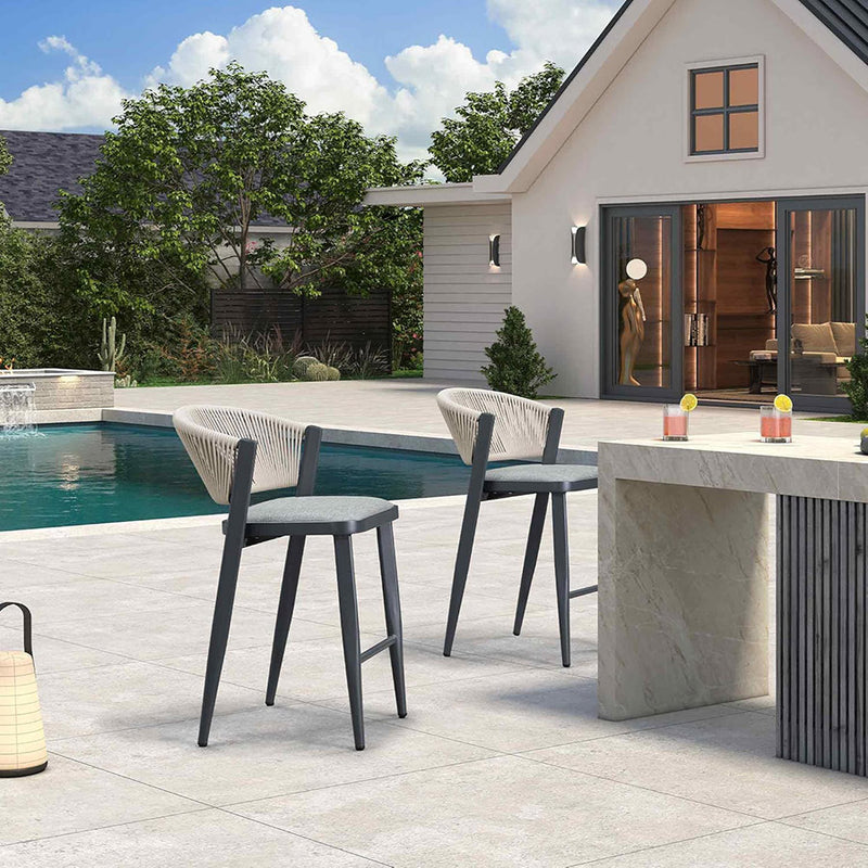 PURPLE LEAF Counter Height Bar Stool Set of 2 Outdoor Stool Chair with Footrest Patio Bar Height Stools Rattan Barstools for Outdoor or Indoor