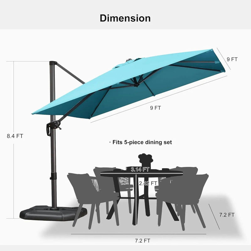 PURPLE LEAF Economical Square Outdoor Patio Umbrella Rectangle Cantilever Umbrella