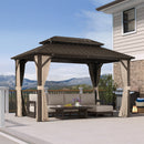 PURPLE LEAF  Outdoor Hardtop Gazebo Bronze Metal Frame Galvanized Steel Double Roof with Lights-clear