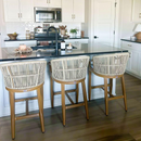 PURPLE LEAF Patio Bar Stools Set of 2 Outdoor Wicker Modern High Bar Chairs Metal Cushioned Barstools with Backs and Ergonomic Armrest for Balcony Garden Indoor Kitchen Island