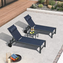 PURPLE LEAF Outdoor Lounge Chair Patio Chaise Pool Lounger Aluminum Frame with Side Table and Wheels for Outside Sunbathing Tanning Recliner Including Pillows