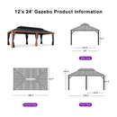 PURPLE LEAF Hardtop Gazebo for Patio Wood Grain Galvanized Steel Frame Awning with Lights