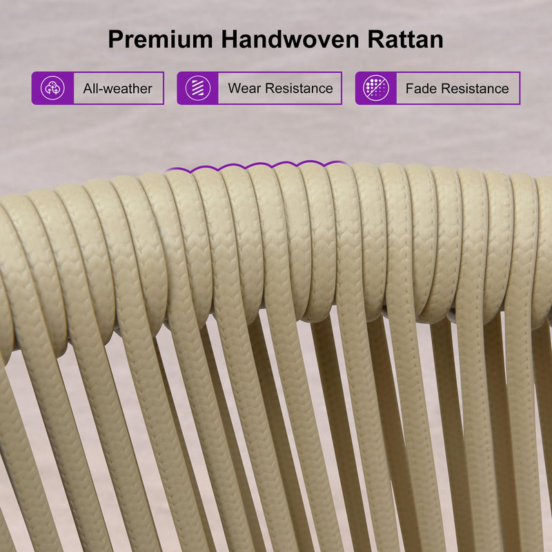 PURPLE LEAF Patio Bar Stools Set of 2 Outdoor Wicker Modern High Bar Chairs Metal Cushioned Barstools with Backs and Ergonomic Armrest for Balcony Garden Indoor Kitchen Island