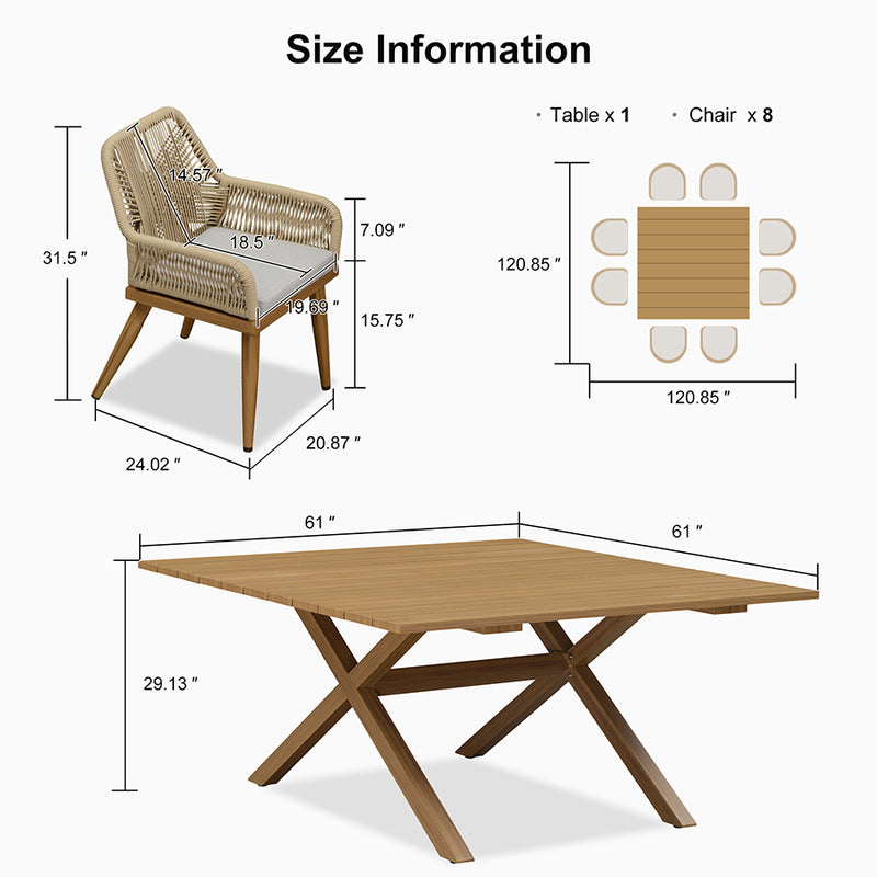 PURPLE LEAF Outdoor Dining Set All-Weather PE Rattan Outdoor Patio Furniture Set with Aluminum Frame