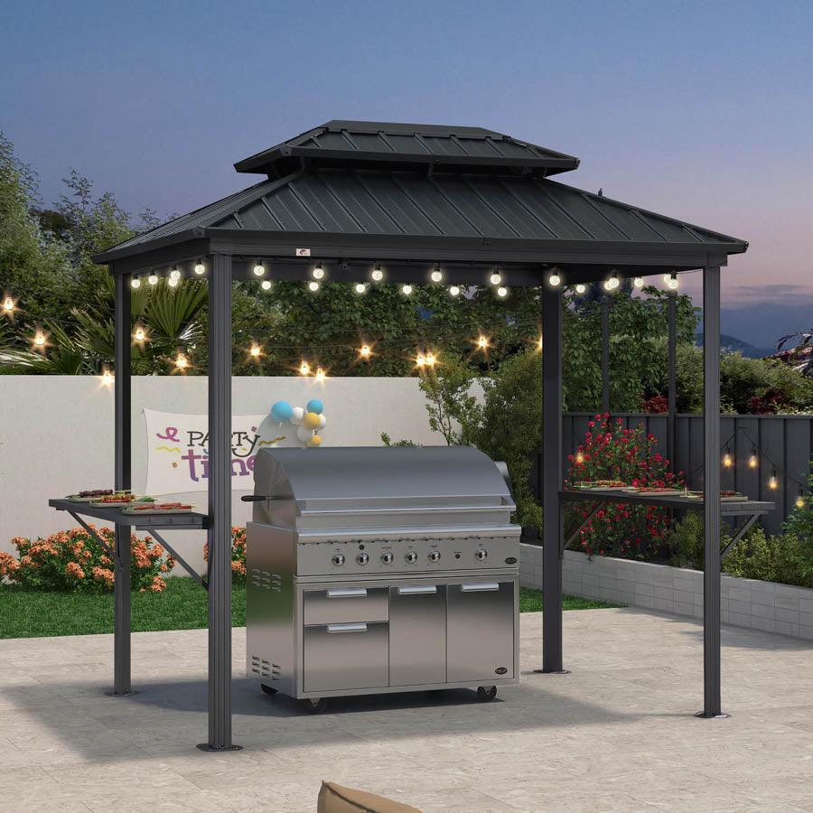 PURPLE LEAF Hardtop Grill Gazebo for Patio Grey Permanent Metal Roof O