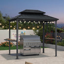 PURPLE LEAF Hardtop Grill Gazebo for Patio Grey Permanent Metal Roof Outside Sun Shade Outdoor BBQ Canopy with String Lights