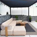 PURPLE LEAF Breck Enclosed Modular Outdoor Sectional with Wood-Grain Aluminum Frame and Thick Teak-Colored Cushions for Modern Outdoor Deck