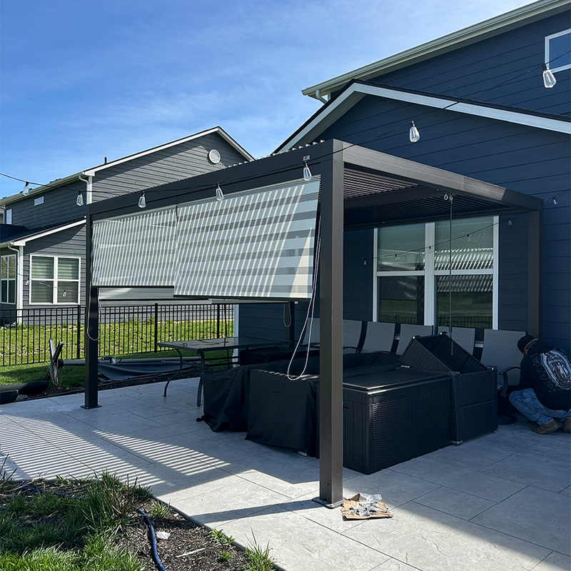 PURPLE LEAF Athena Louvered Pergola Bronze Outdoor Aluminum Pergola with Roller Blind Adjustable Gazebo for Patio Deck Garden