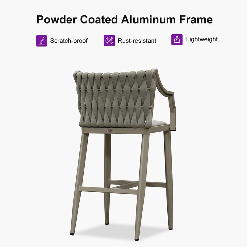 PURPLE LEAF Outdoor Bar Stool Set of 2 Aluminum Frame Bar Chair with Cushion and Back Kitchen Island Bar Stools