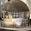 PURPLE LEAF Outdoor Round Daybed Chaise Lounge with Adjustable Canopy for Patio, Olefin fabric cover, thickened seat and back cushion, adjustable canopy, all weather aluminum frame, elegant wicker design