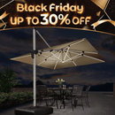 PURPLE LEAF Double Top 9 / 10 / 11 / 12 ft Square Outdoor Umbrellas with Lights