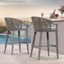 PURPLE LEAF Patio Bar Stools Set of 2 Outdoor Wicker Modern High Bar Chairs Metal Cushioned Barstools with Backs and Ergonomic Armrest