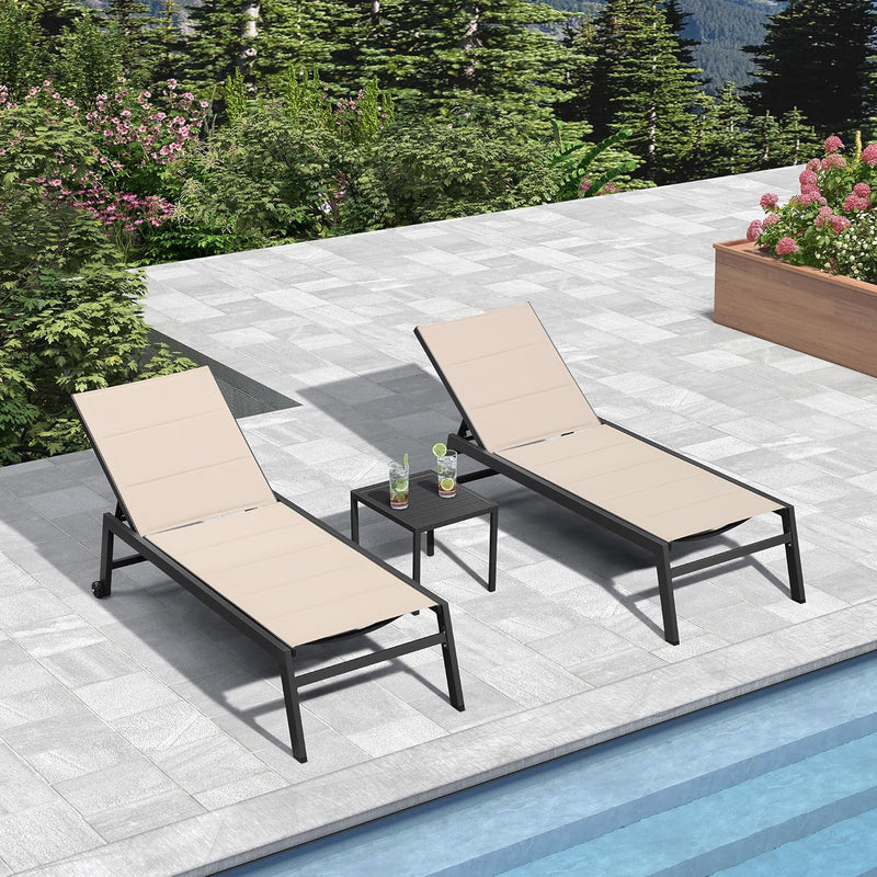PURPLE LEAF Extra Large 2 Pieces Outdoor Aluminum Chaise Lounge Chair with Wheels