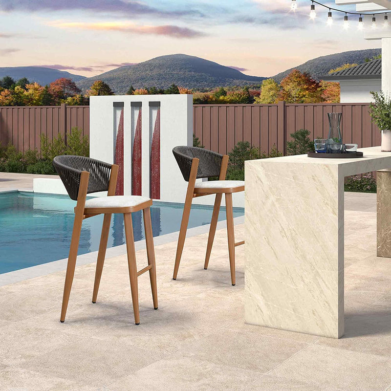 PURPLE LEAF Counter Height Bar Stool Set of 2 Outdoor Stool Chair with Footrest Patio Bar Height Stools Rattan Barstools for Outdoor or Indoor