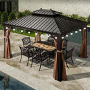 PURPLE LEAF Outdoor Hardtop Gazebo for Garden Bronze Double Roof Aluminum Frame Pavilion with String Lights