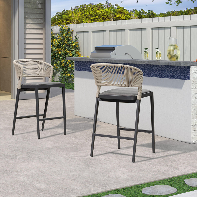 OPEN BOX I  PURPLE LEAF Outdoor Bar Stools Set of 2, Rattan Wicker Aluminum Barstools with Back and Footrest Garden Balcony Pool Bar Chairs.