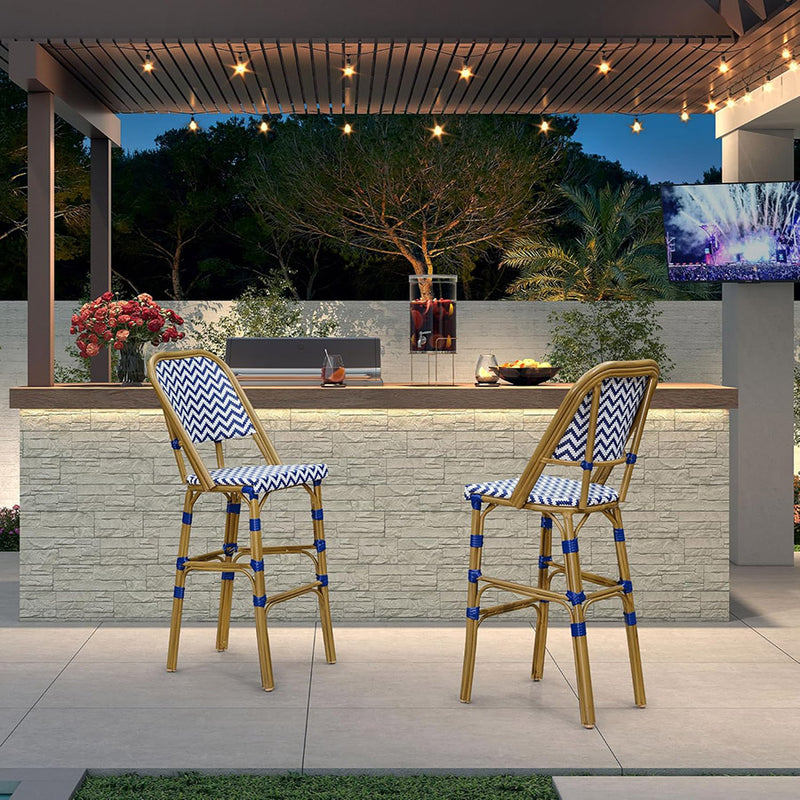 PURPLE LEAF French Bar Stool Set of 2 Outdoor Bar Patio Bar Height Stools Kitchen Counter Chair