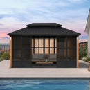 PURPLE LEAF Sunroom Hardtop Gazebo Solarium Wood Grain  Galvanized Steel Double Roof All-Weather Aluminum Outdoor Screen House