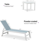 PURPLE LEAF Outdoor Chaise Lounge Chairs Set of 2 White Aluminum Lounge Chair Five-Position Adjustable Chaise with Wheels and Table for Pool Deck Patio