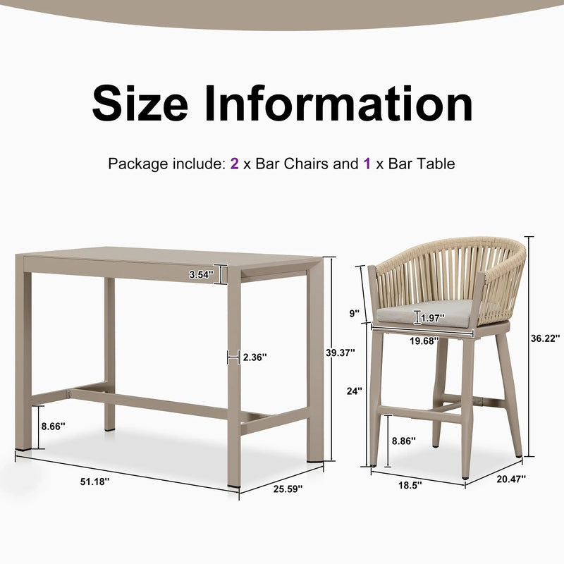 PURPLE LEAF Counter Stools, Bar Stools Set of 2 Rattan Bar Stools Wicker Bar Chairs Woven Aluminum Barstools with Back and Cushions