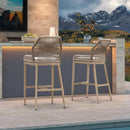 PURPLE LEAF Patio Sunbrella Bar Stools Set of 2  Rattan Bar Aluminum Bar Stool Outdoor Barstools with Back and Cushion for Garden Kitchen Island