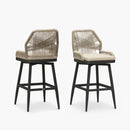 PURPLE LEAF Outdoor Swivel Counter Height Bar Stools Set of 2 Patio 360° Rotating All-Weather Wicker Stools with Back and Cushion for Outside Backyard Kitchen Bistro Garden Bar