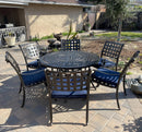 PURPLE LEAF Cast Aluminum Patio Dining Armchairs and Round Table | Rhombus and Square Lattice Designs